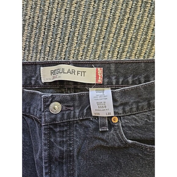 Levi's 505 Regular Fit Jeans Men's W36 L30 Black Wash Denim Pants - Picture 2 of 6